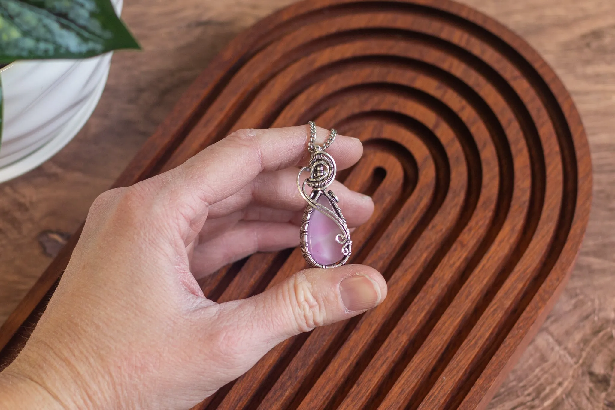 Sterling Silver Teardrop Pendant with Pink Fused Glass