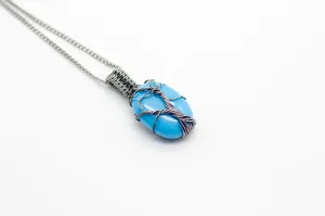 Sterling Silver Tree of Life Pendant with Baby Blue Fused Glass