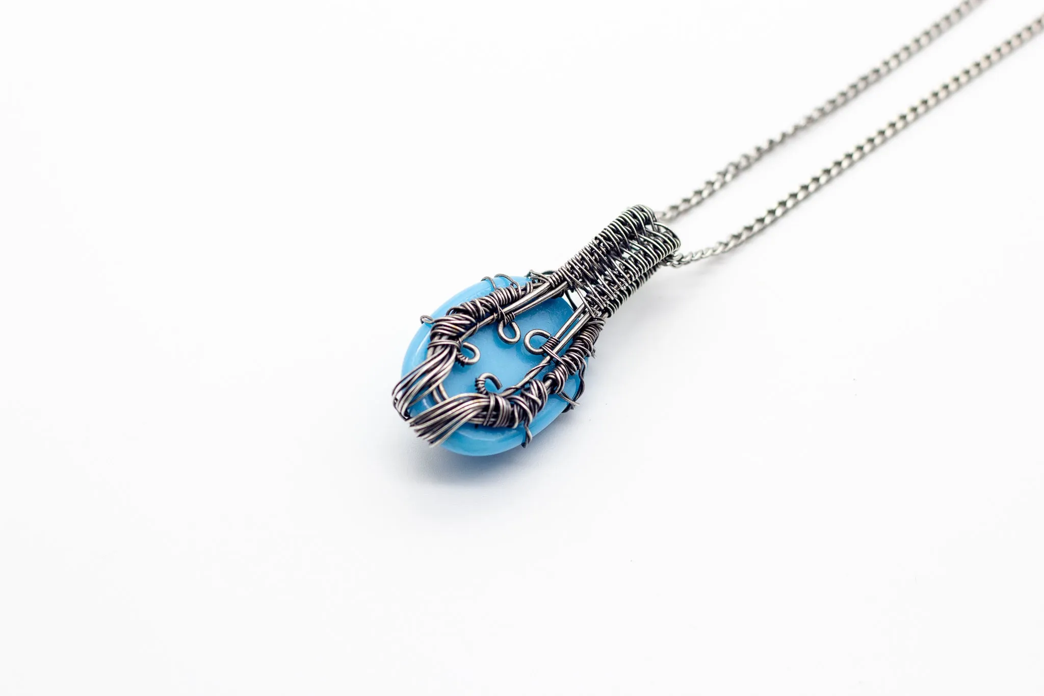 Sterling Silver Tree of Life Pendant with Baby Blue Fused Glass