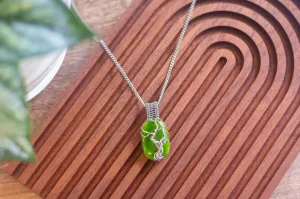 Sterling Silver Tree of Life Pendant with Green Fused Glass