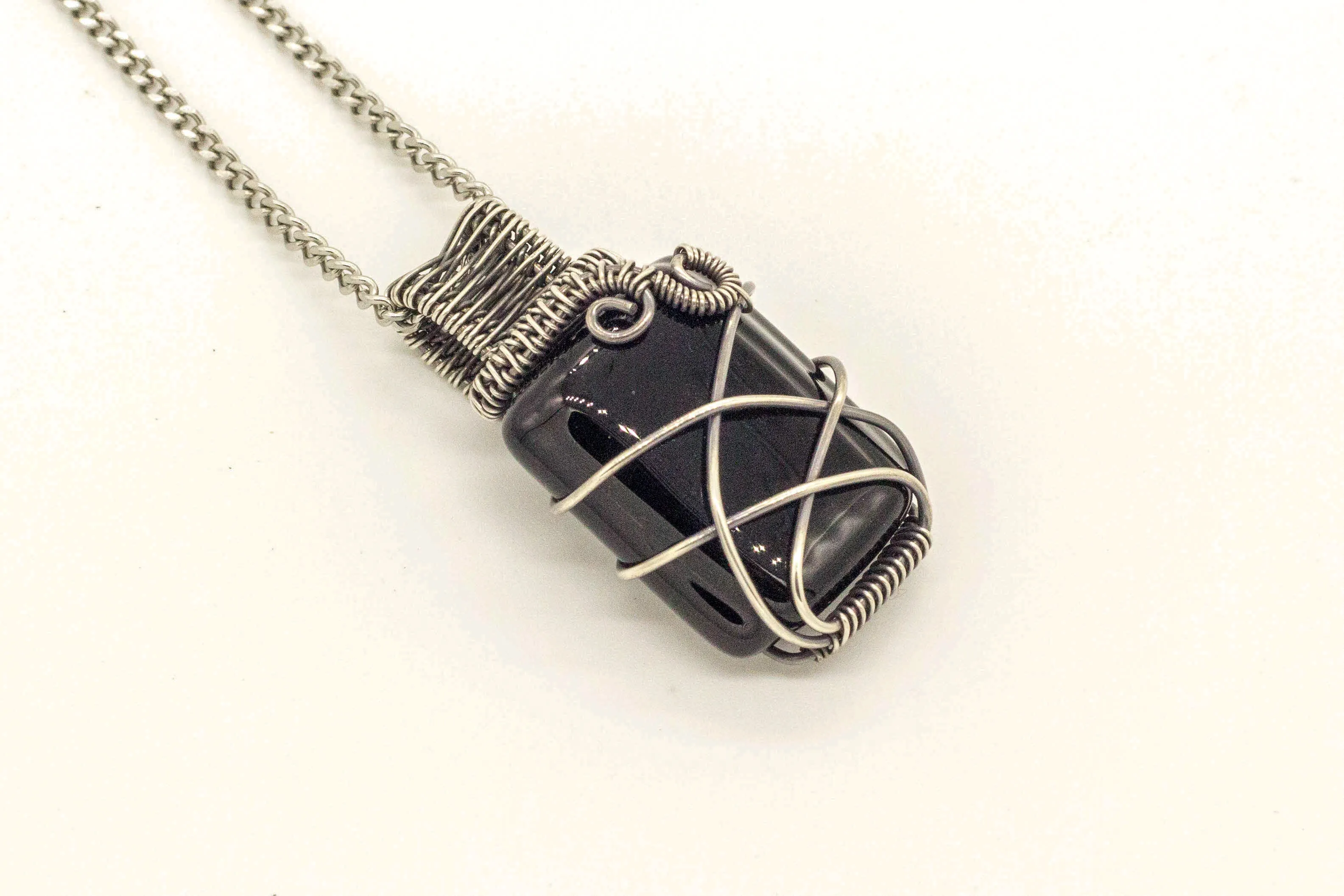 Sterling Silver Wire Pendant with Black Fused Glass