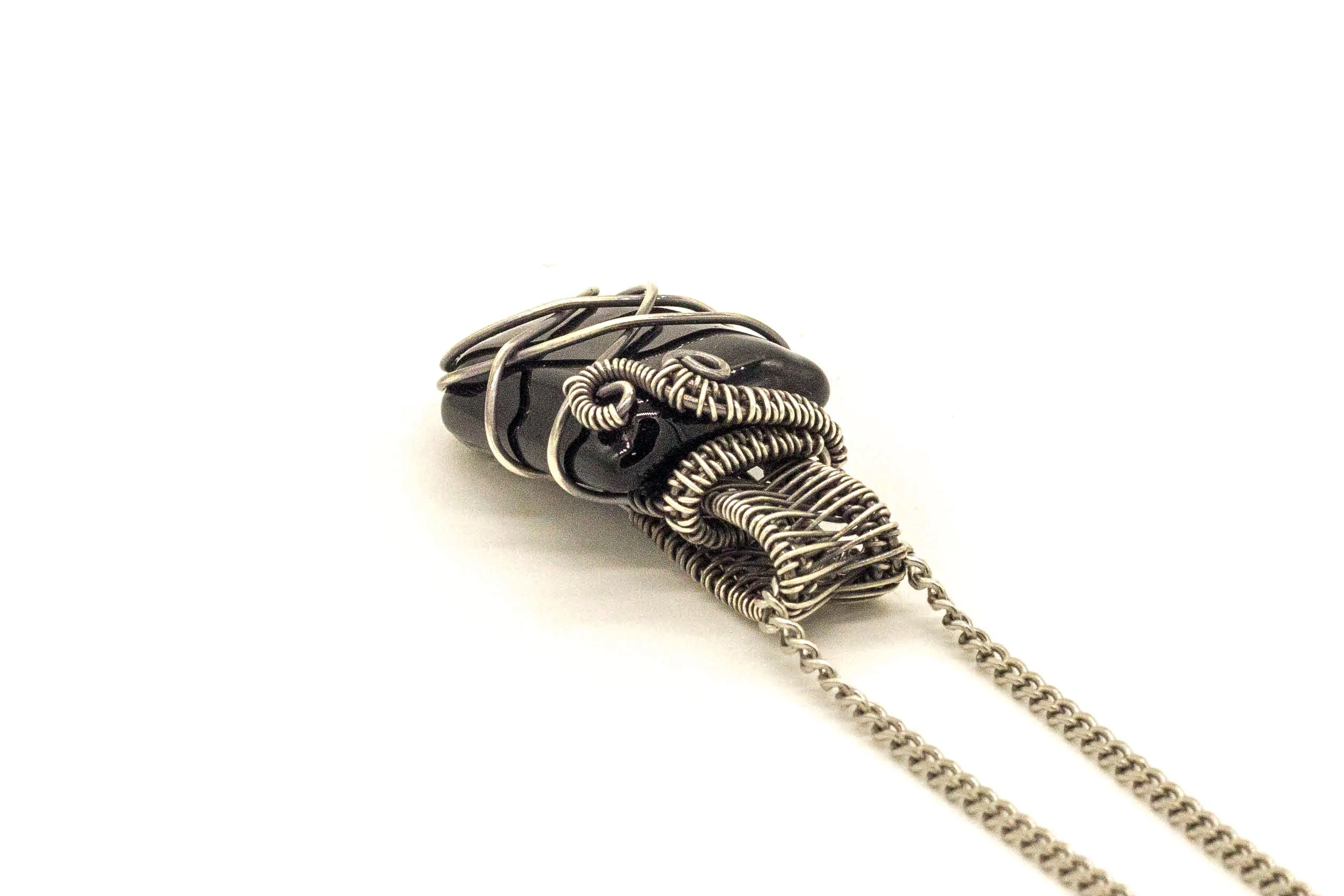 Sterling Silver Wire Pendant with Black Fused Glass