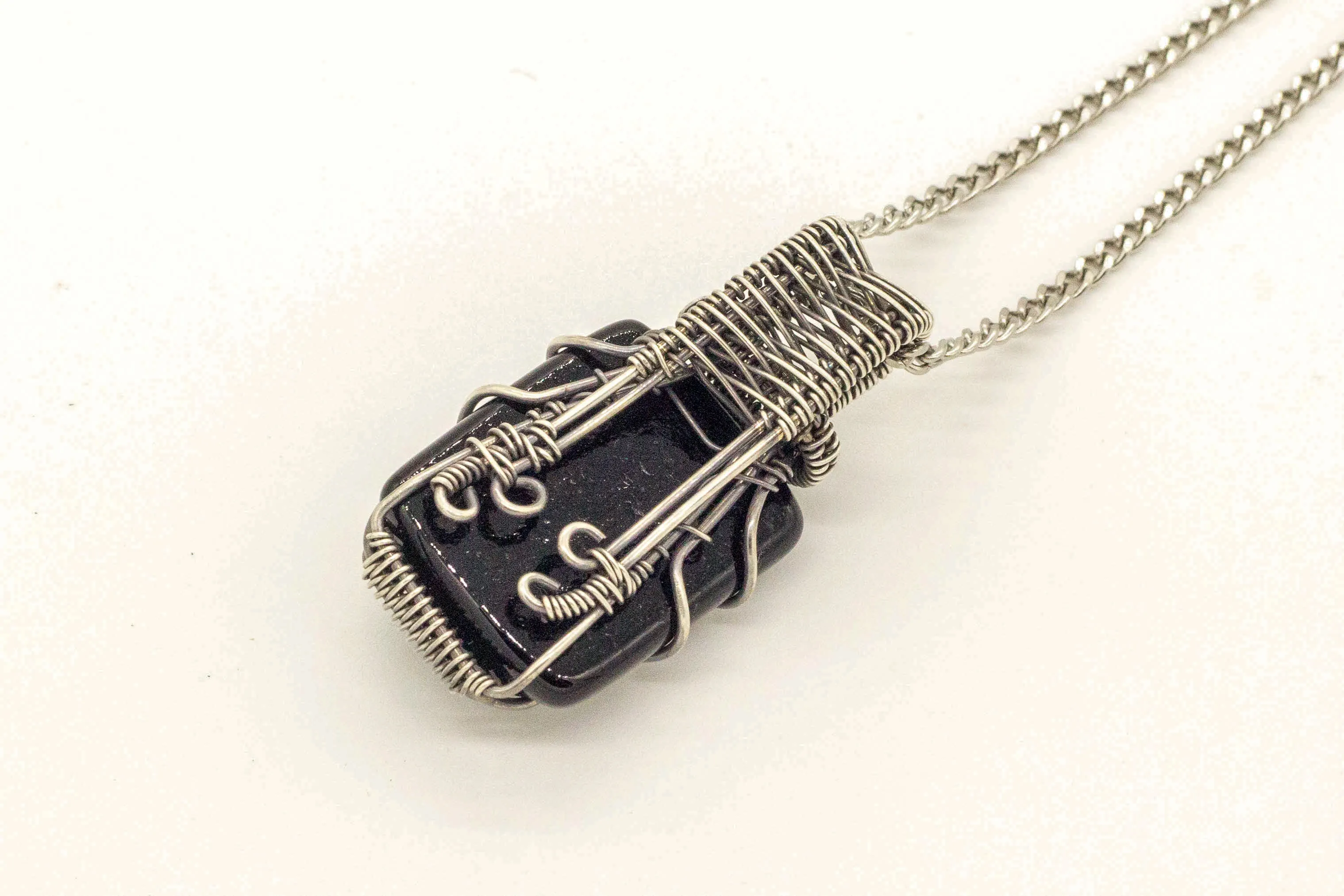 Sterling Silver Wire Pendant with Black Fused Glass