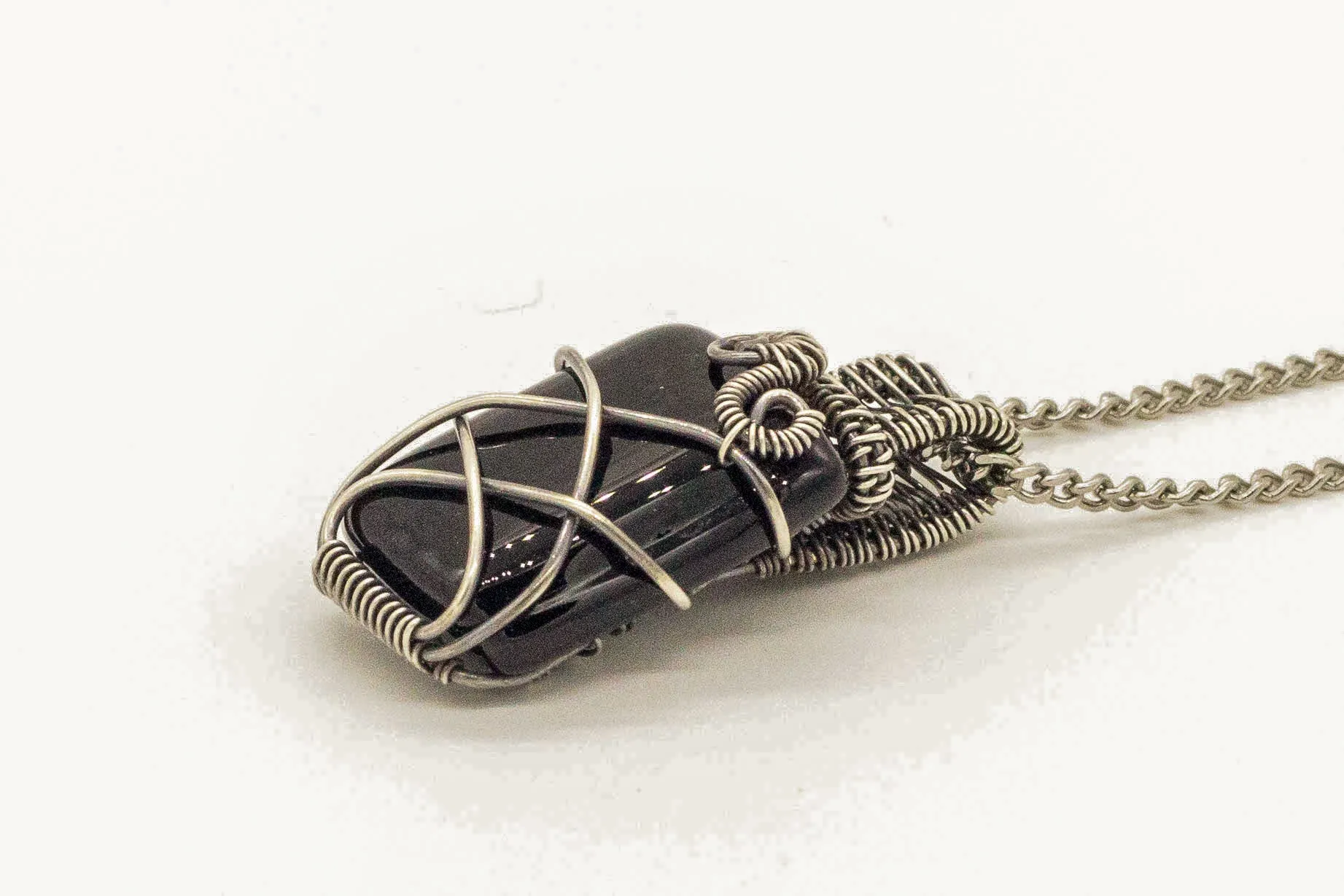 Sterling Silver Wire Pendant with Black Fused Glass