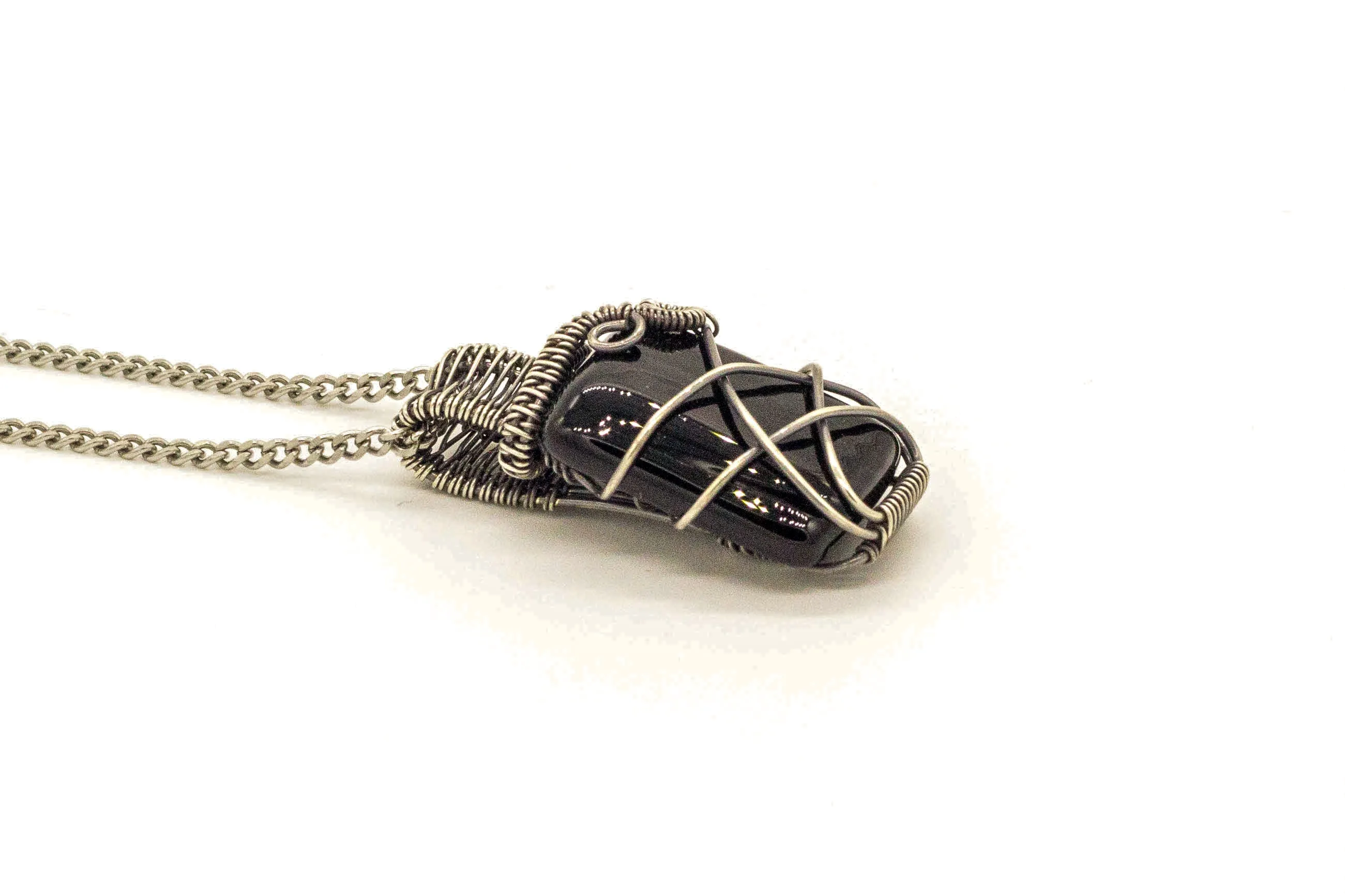 Sterling Silver Wire Pendant with Black Fused Glass