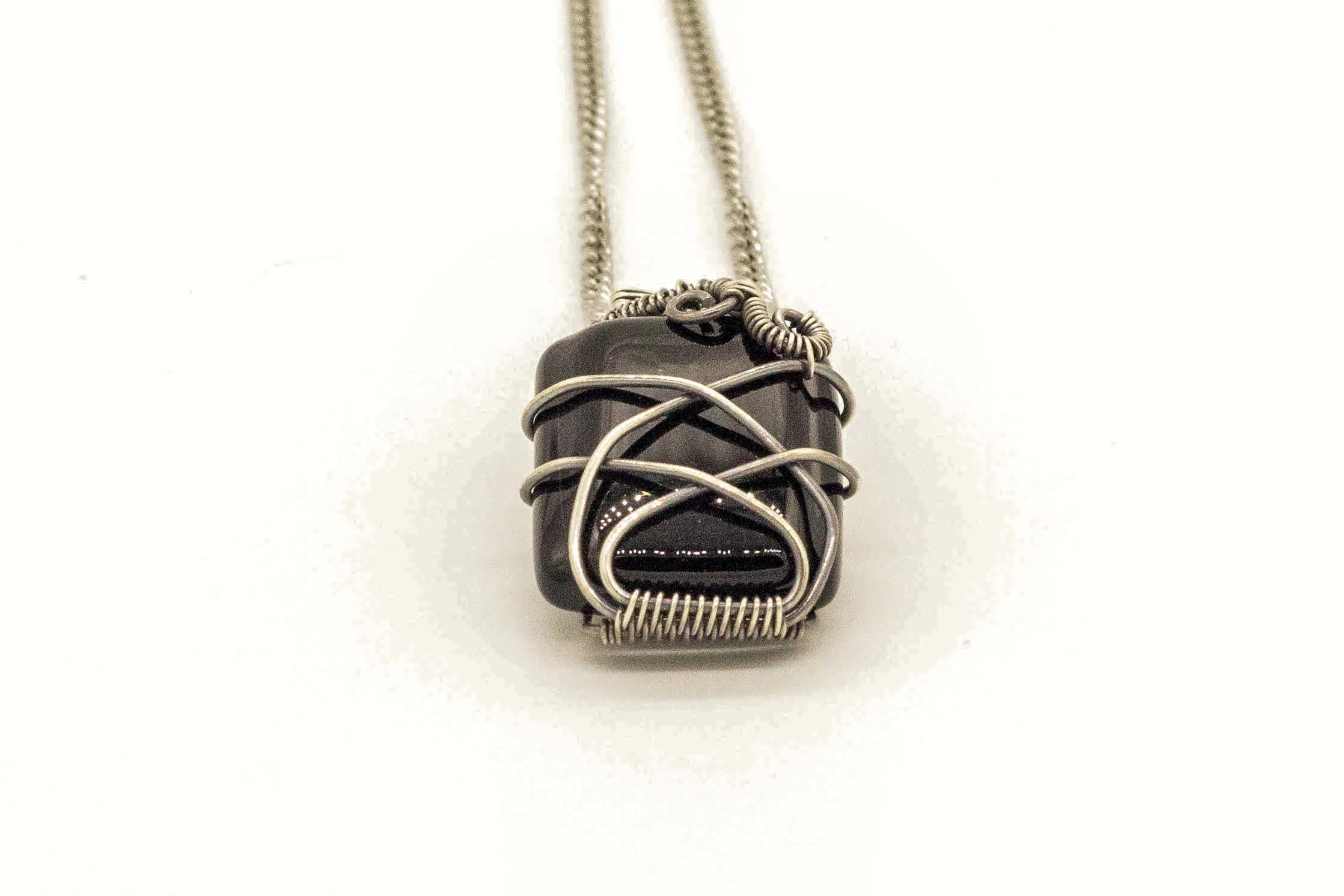 Sterling Silver Wire Pendant with Black Fused Glass