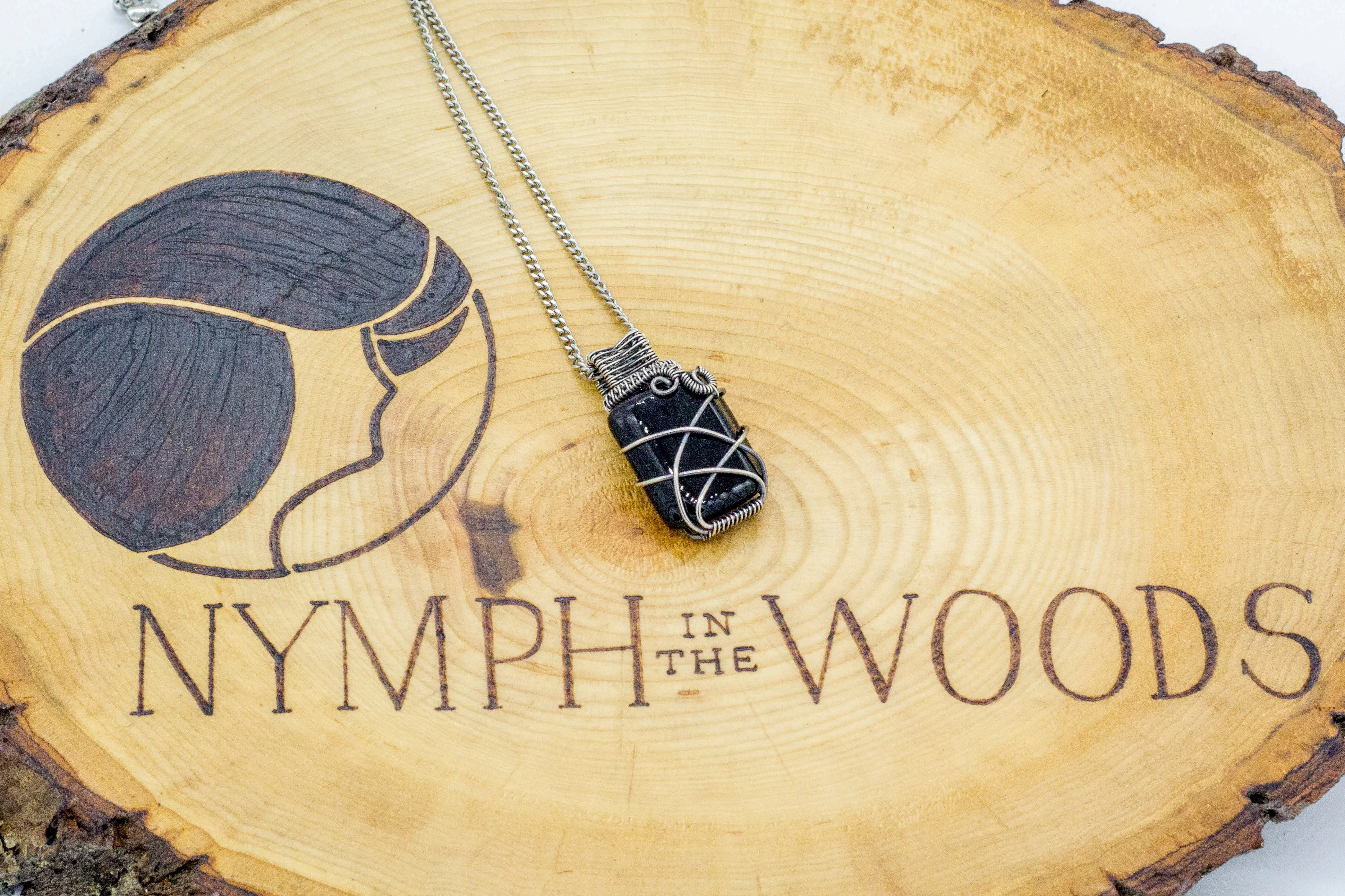 Sterling Silver Wire Pendant with Black Fused Glass