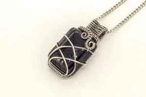 Sterling Silver Wire Pendant with Black Fused Glass