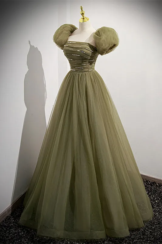 Strapless Green Tulle A-line Long Formal Dress