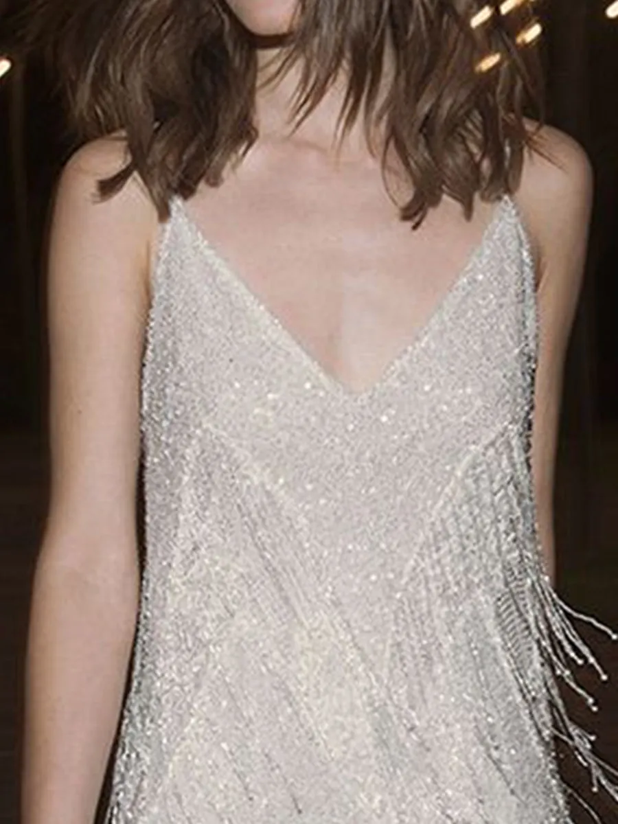 Strapless Sexy Fashion Tassel Evening Dress