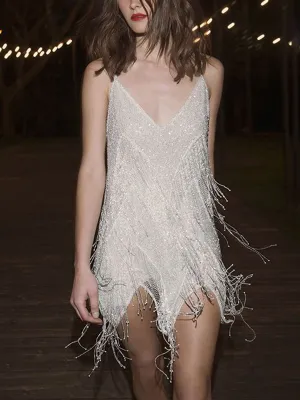 Strapless Sexy Fashion Tassel Evening Dress