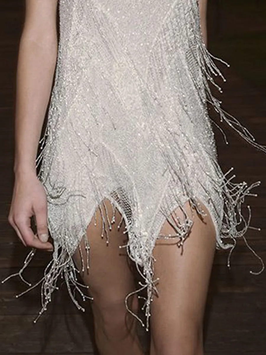 Strapless Sexy Fashion Tassel Evening Dress