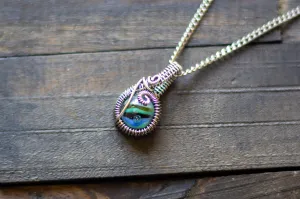 Streaked Blues and Greens Fused Glass and Sterling Silver Mini Pendant