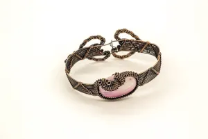Streaked Cream, Pink and Purple Fused Glass and Wire Wrapped Bracelet