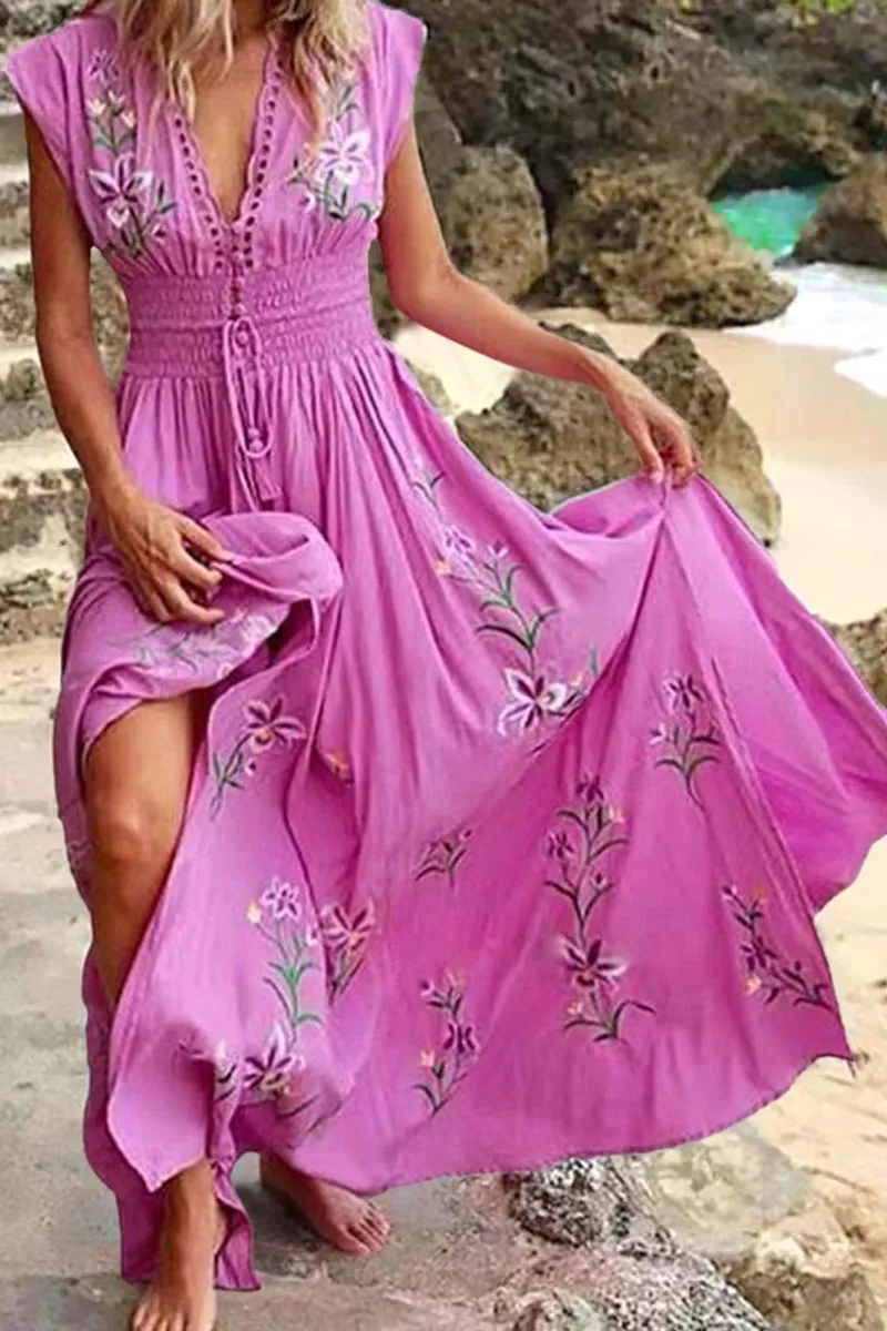 Street Print V Neck Irregular Dresses(4 Colors)