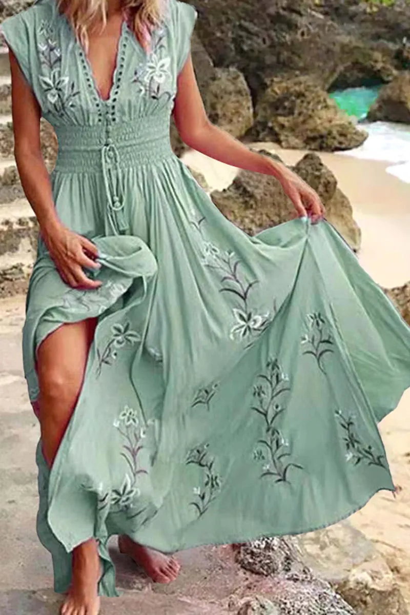 Street Print V Neck Irregular Dresses(4 Colors)
