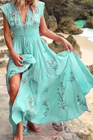 Street Print V Neck Irregular Dresses(4 Colors)