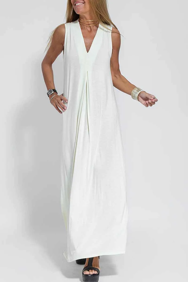 Street Solid Patchwork V Neck Vest Dress Dresses