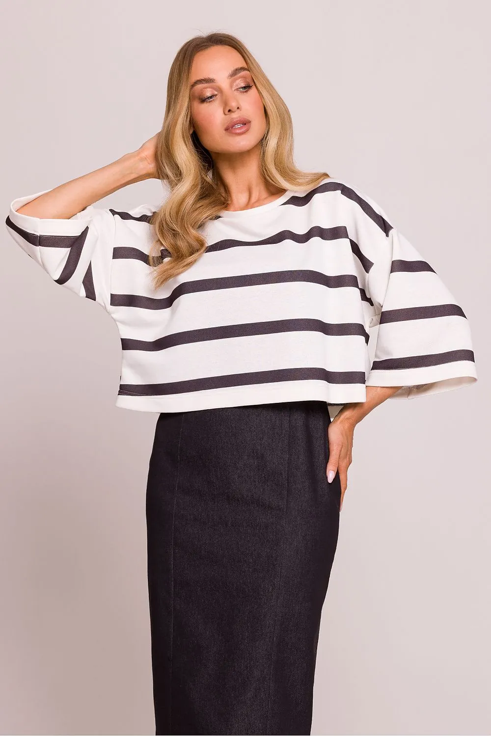 Striped Knit Oversized Sweater Blouse