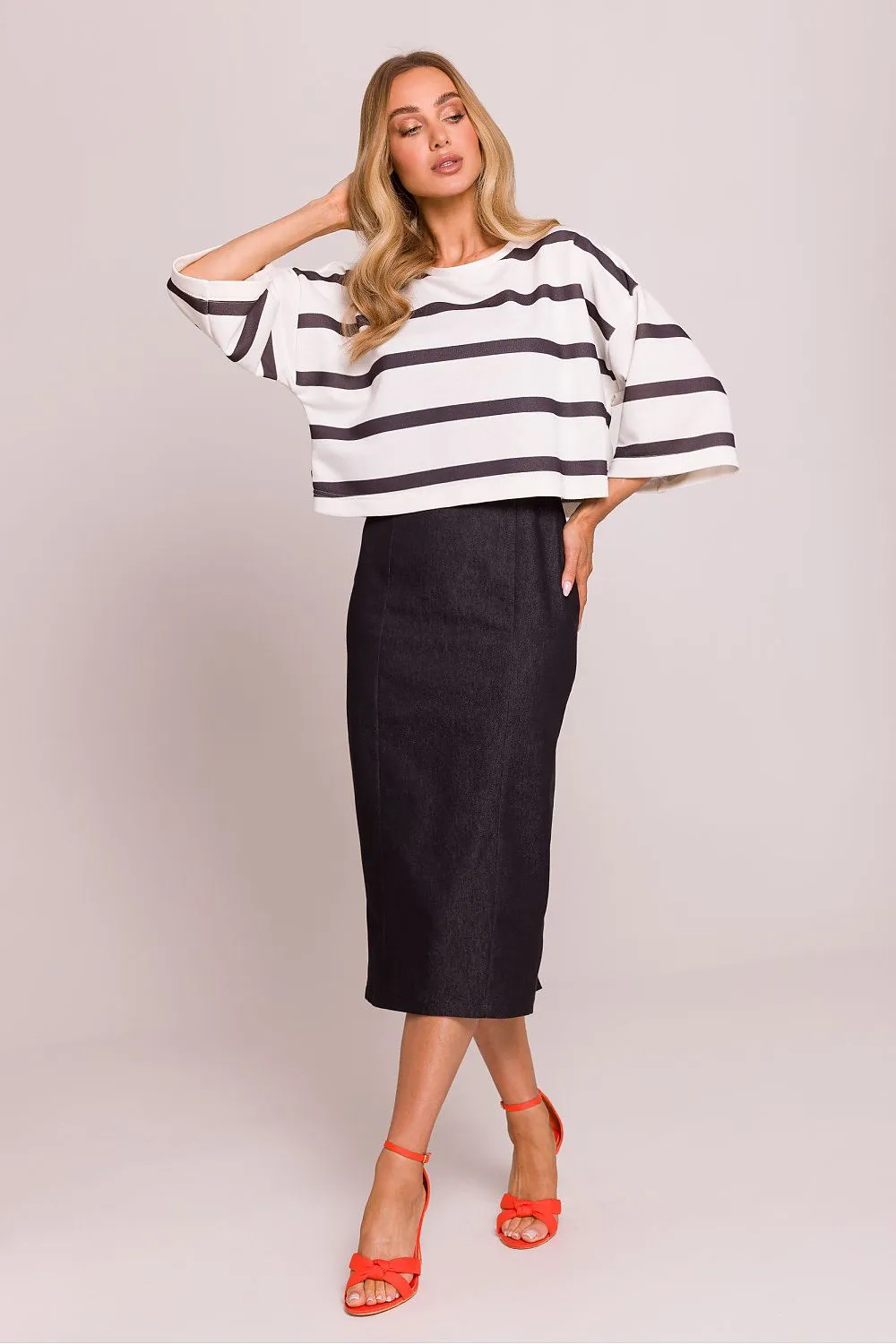 Striped Knit Oversized Sweater Blouse