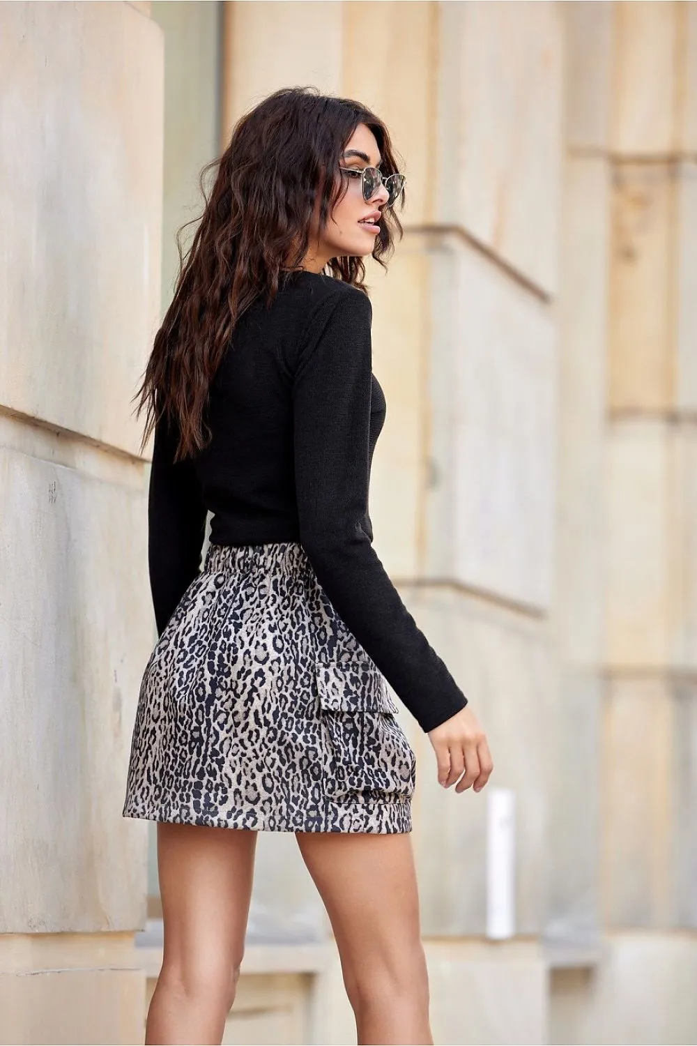 Suede Animal Print Mini Skirt
