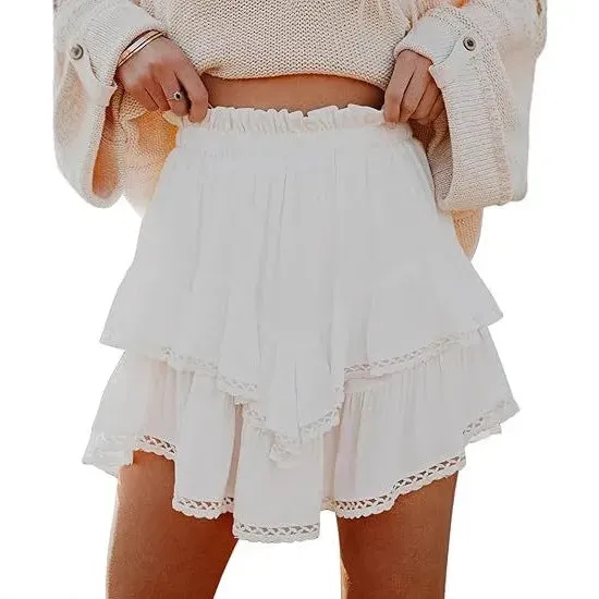 Summer Casual Solid Color Spandex Polyester Above Knee Skirts