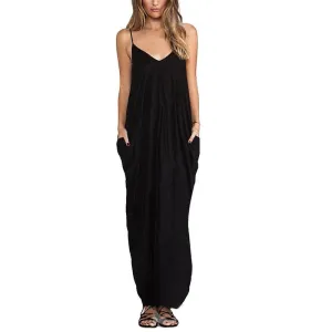 Summer Women Dress Sexy V Neck Sleeveless Thin Beach Dresses Ladies Casual Loose Long Maxi Dress