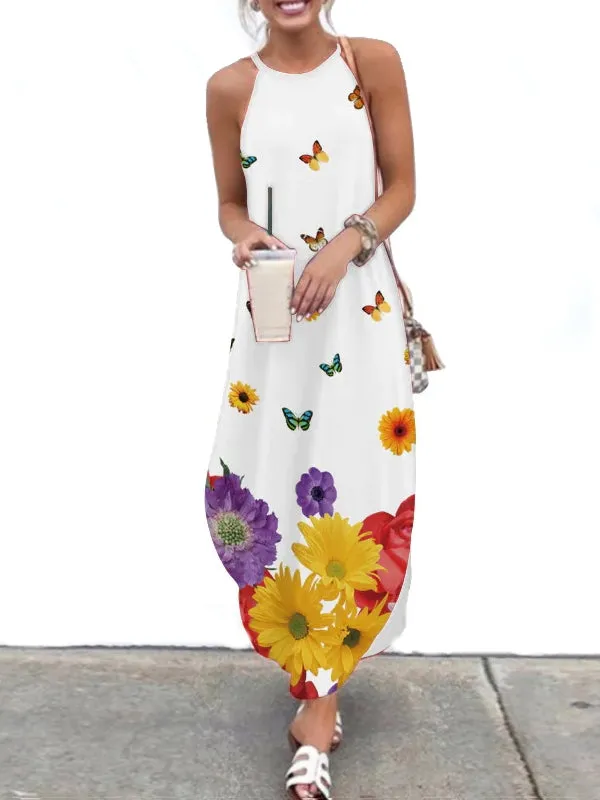 Summer Women Long Skirt Suspender Long Skirt Printed Dress