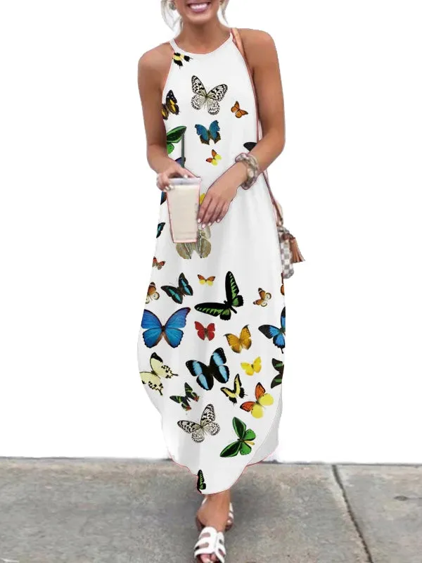 Summer Women Long Skirt Suspender Long Skirt Printed Dress