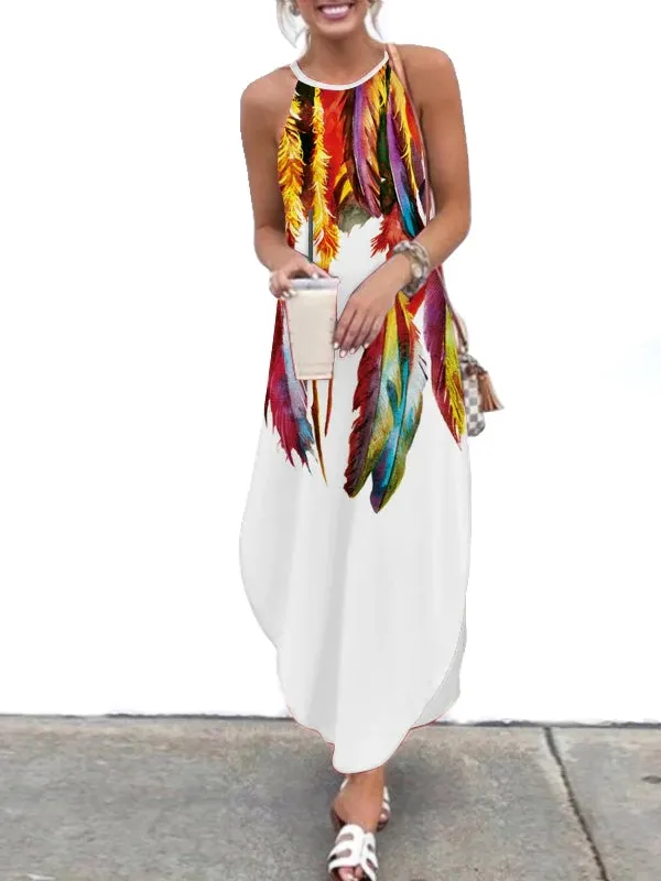 Summer Women Long Skirt Suspender Long Skirt Printed Dress