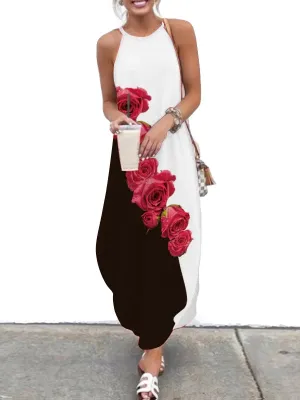Summer Women Long Skirt Suspender Long Skirt Printed Dress