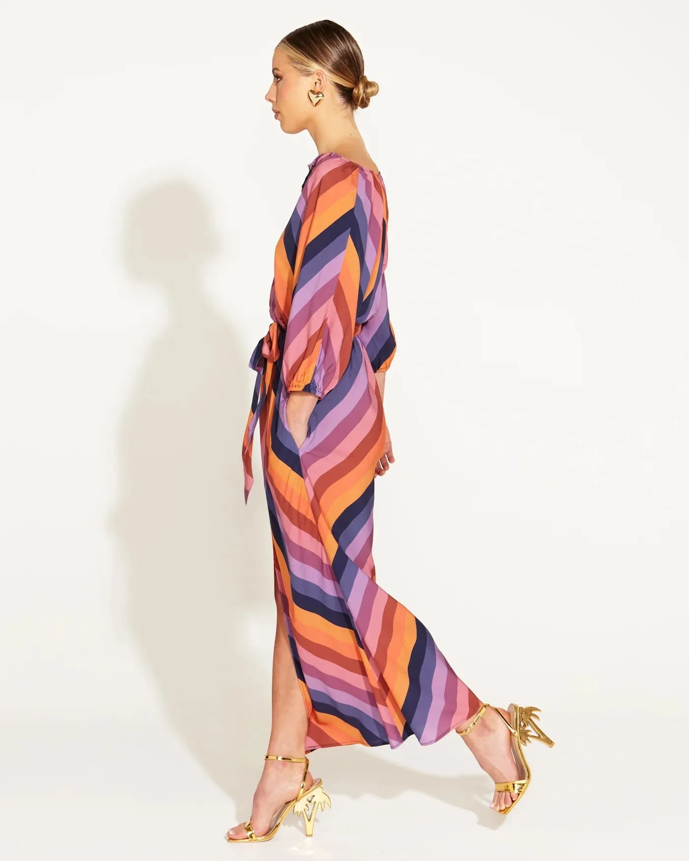 Sunset Dress Tie Waist Midi Dress