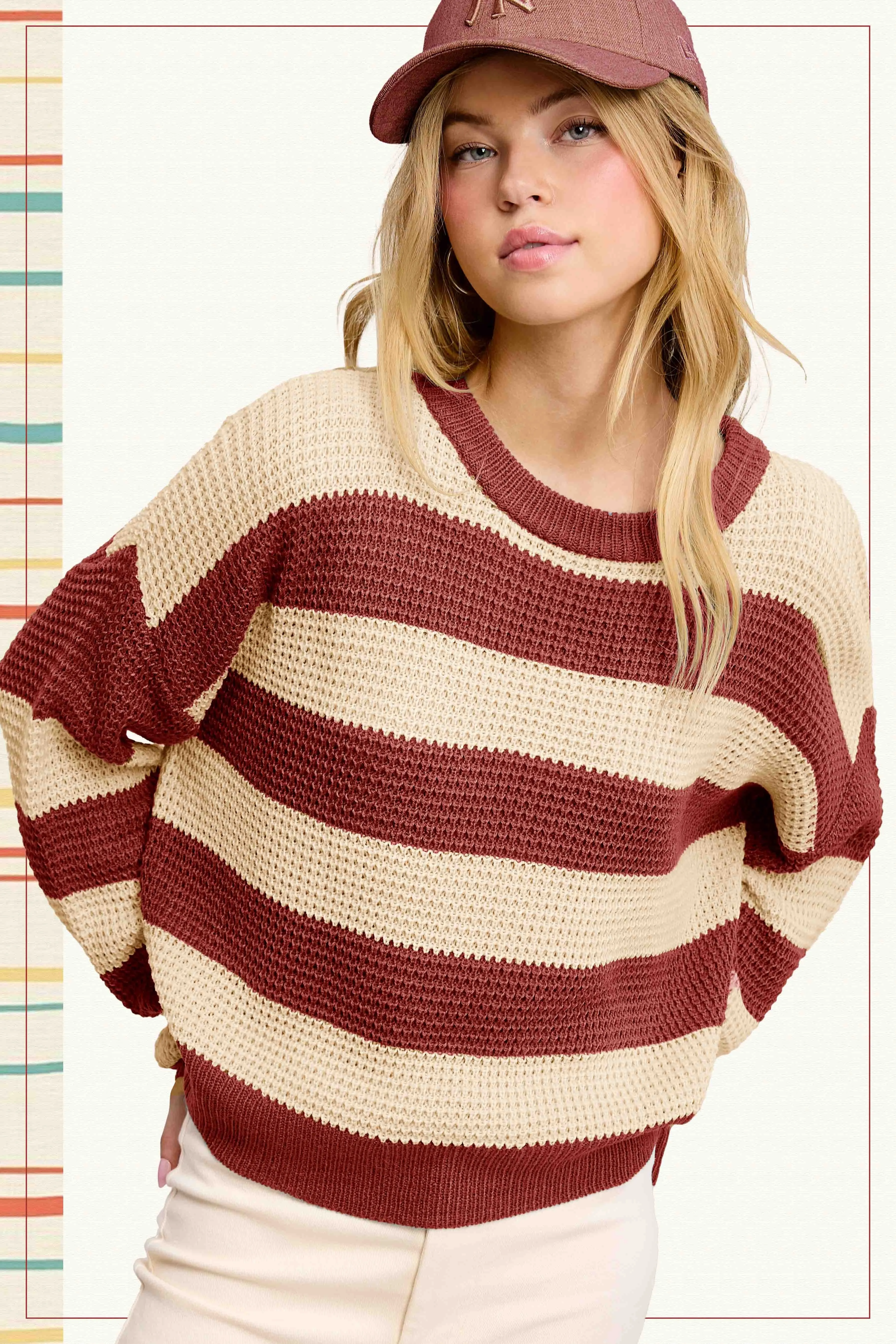 SUPER SOFT STRIPED ROUND NECK LOOSE FIT SWEATER