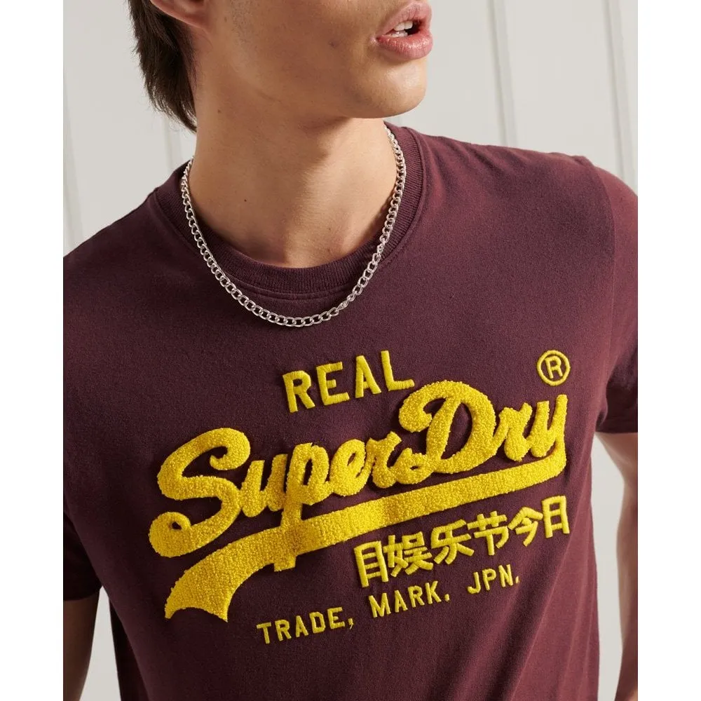 Superdry Vintage Label Chenille T-Shirt Deep Port