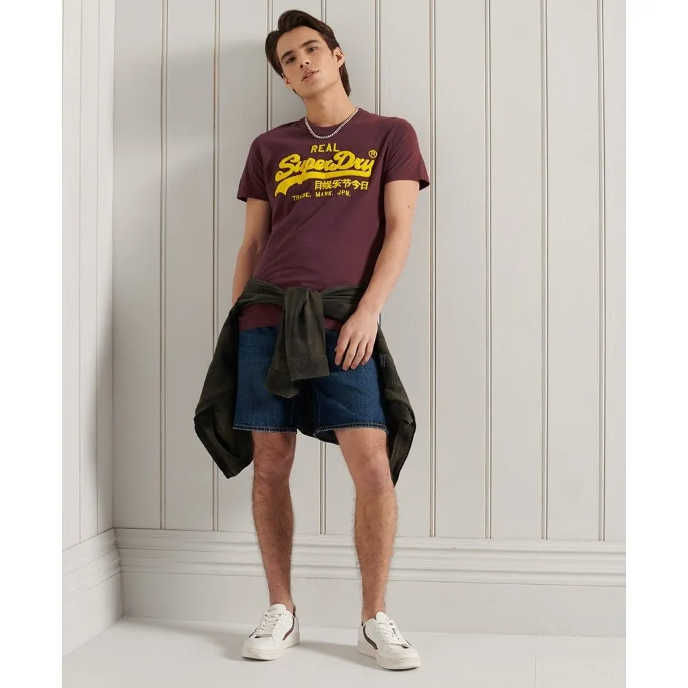 Superdry Vintage Label Chenille T-Shirt Deep Port