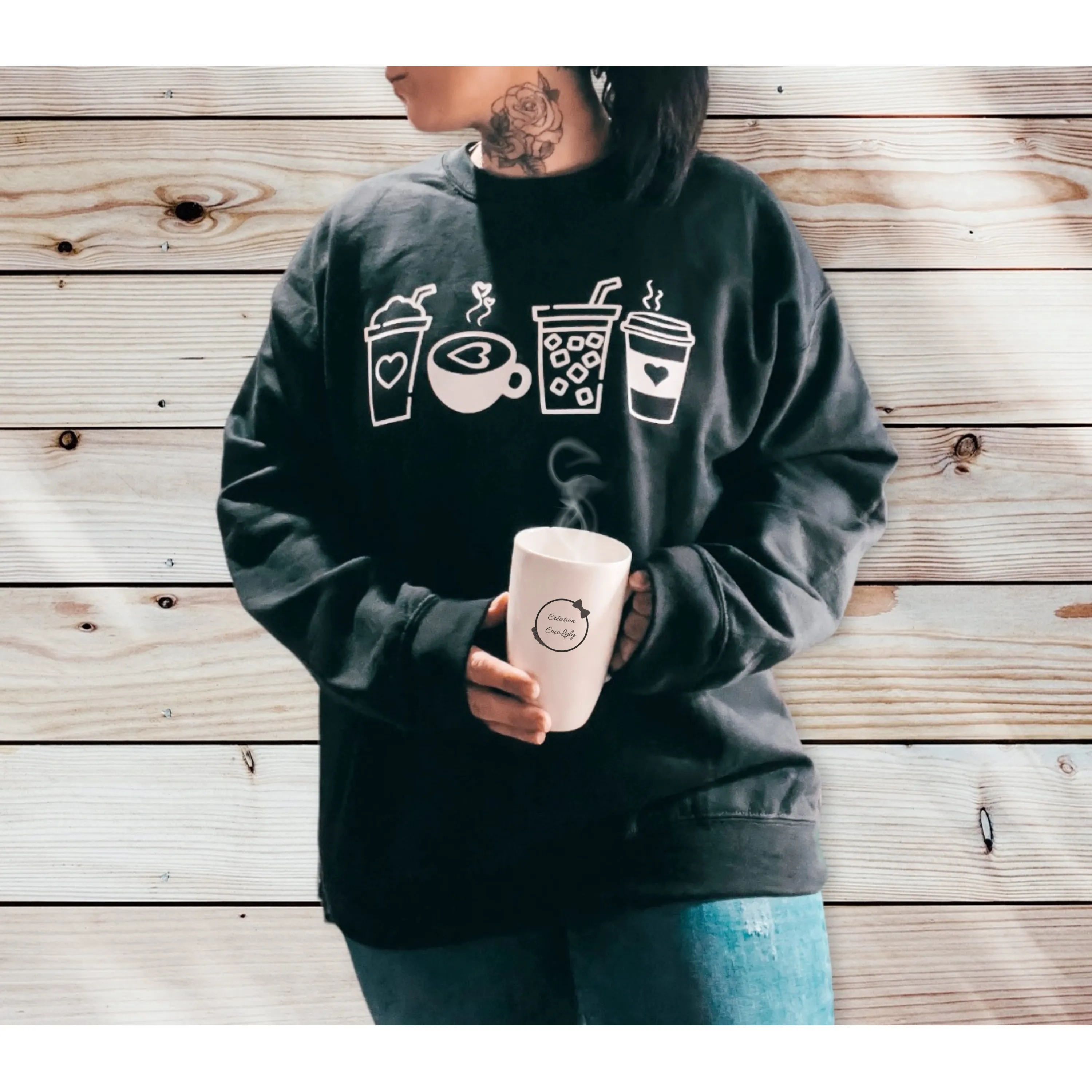 Sweat-shirt noir Coffee Time