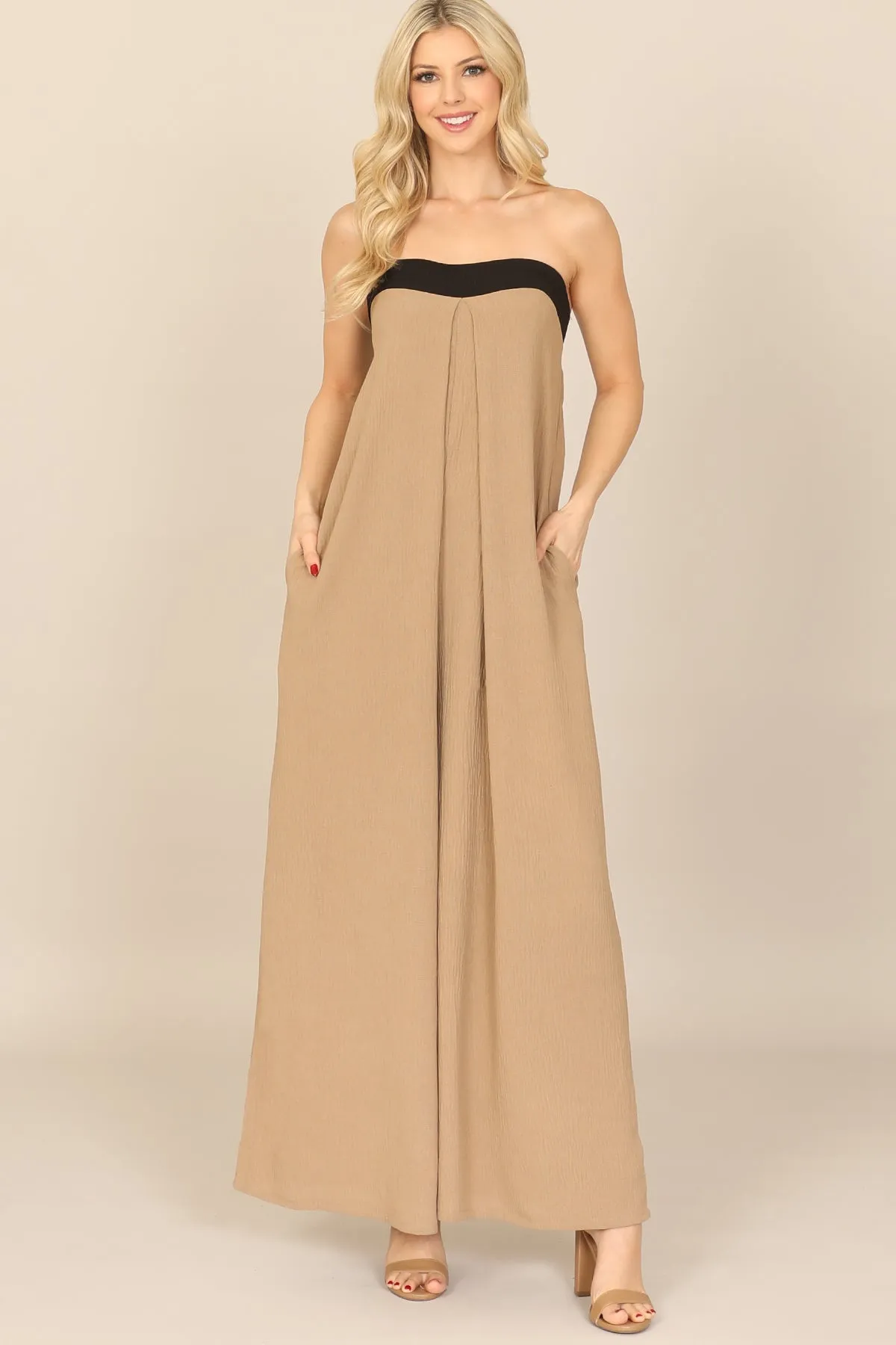 SWEETHEART NECK LOOSE SOLID JUMPSUIT
