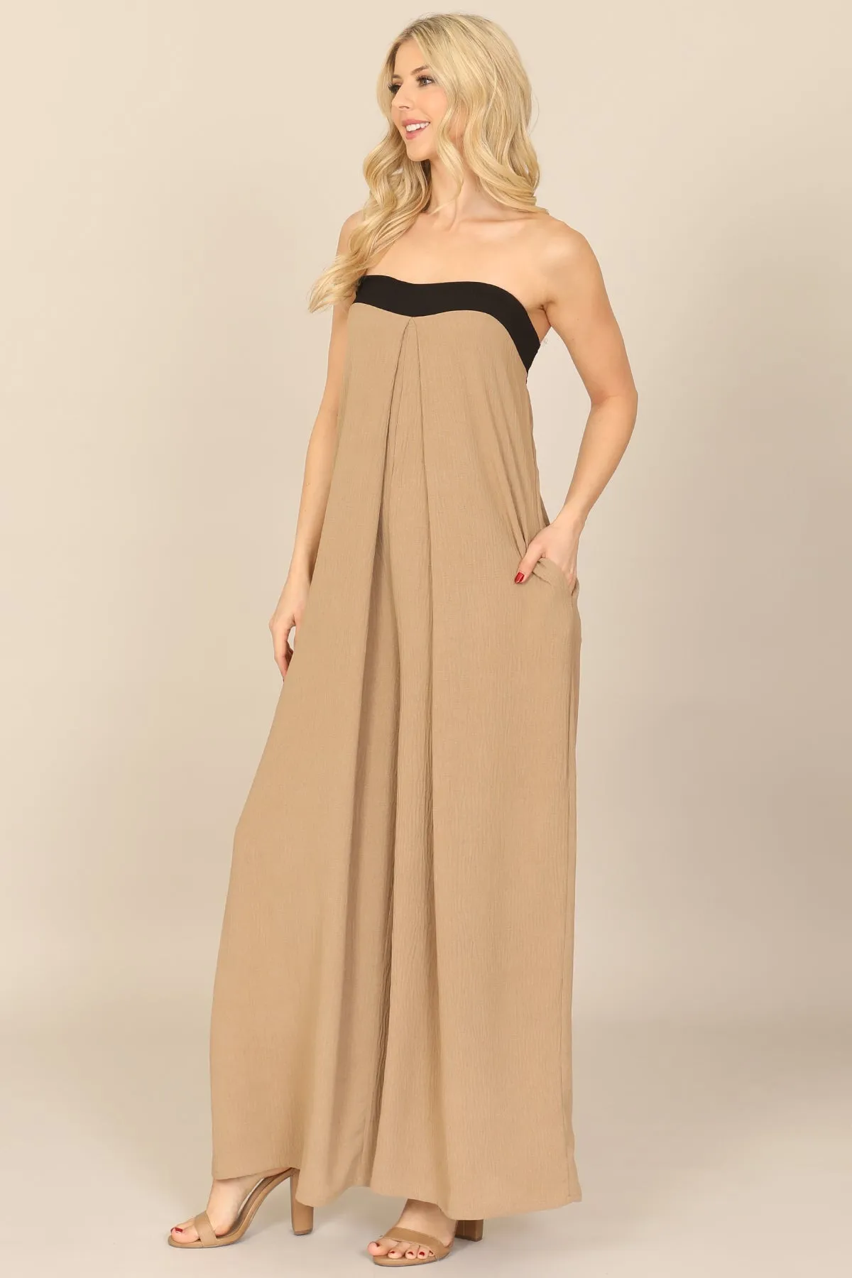 SWEETHEART NECK LOOSE SOLID JUMPSUIT