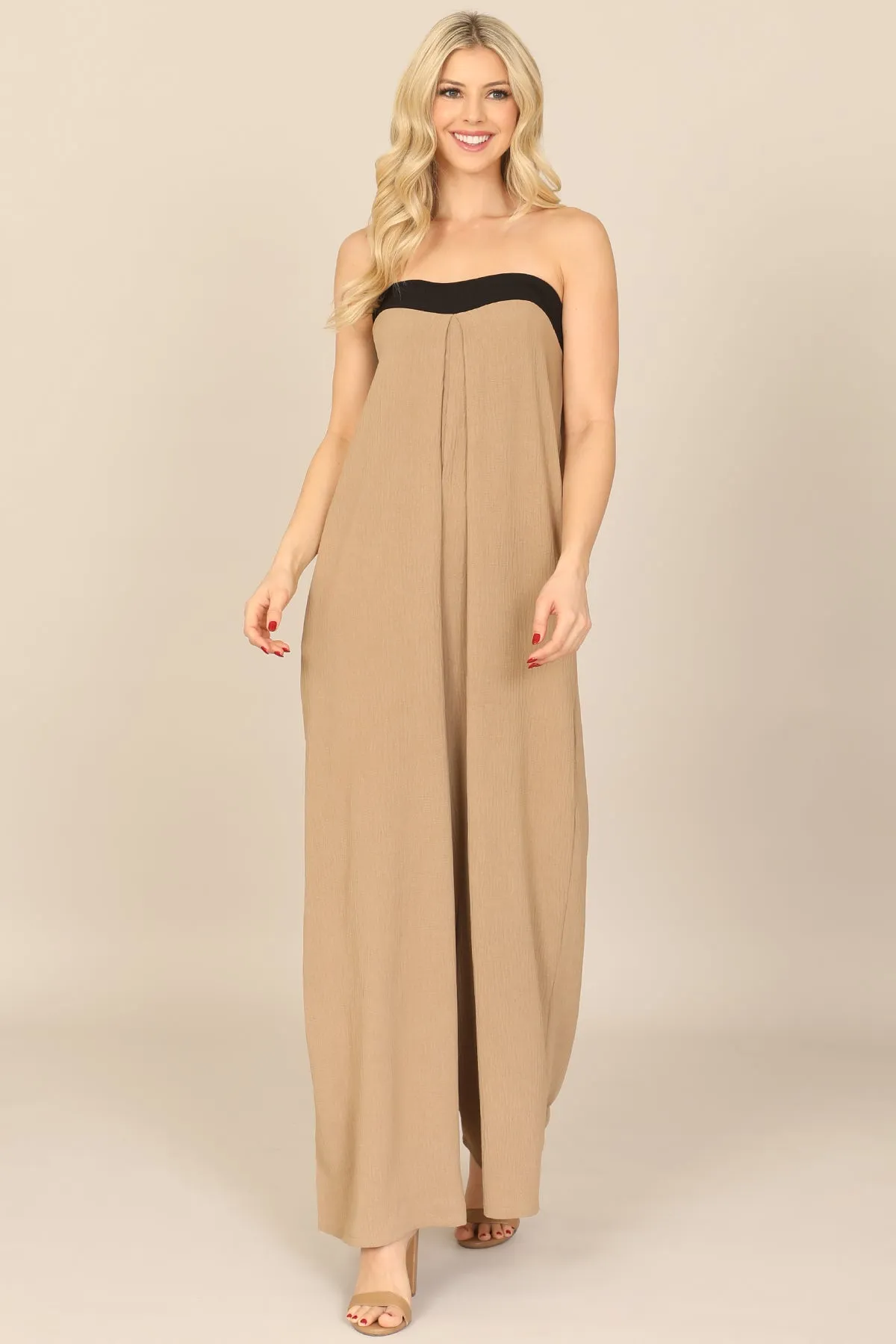SWEETHEART NECK LOOSE SOLID JUMPSUIT