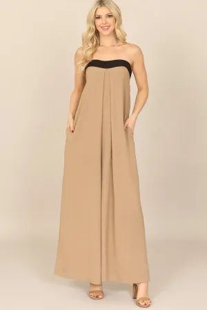 SWEETHEART NECK LOOSE SOLID JUMPSUIT