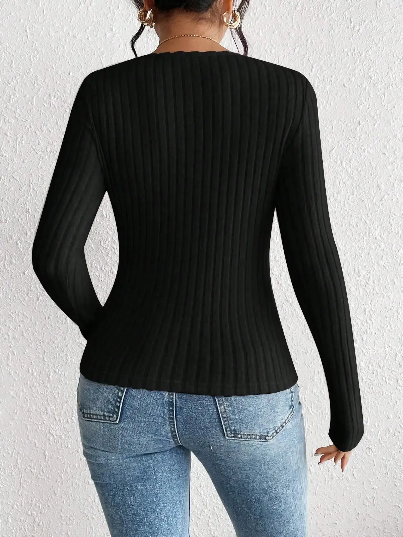 Sweetheart Ribbed Top | Long Sleeve | Slim & Chic