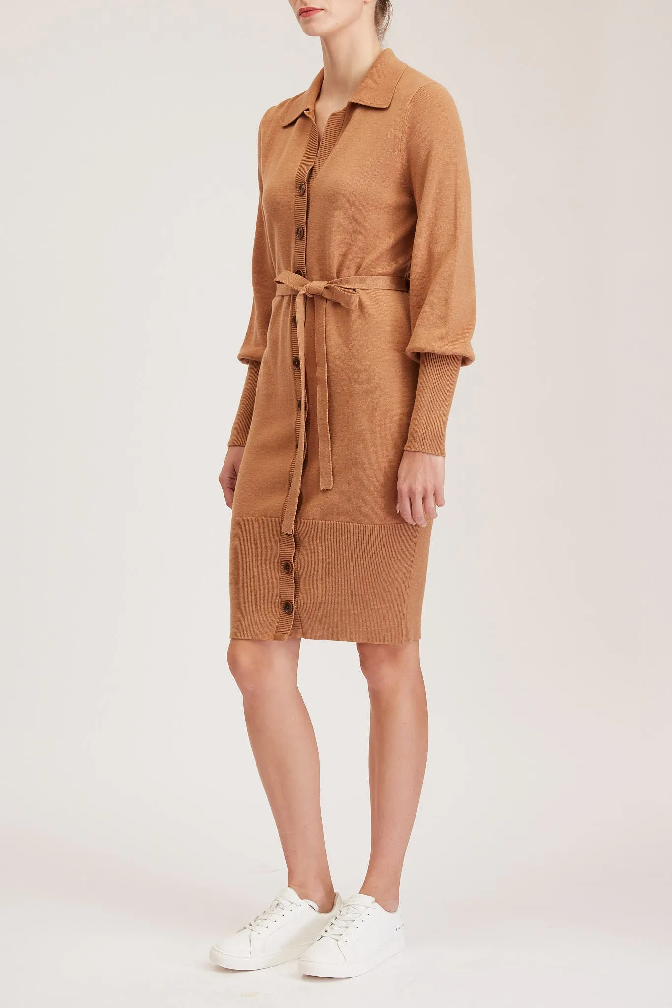 Swindon Knit Dress - Plain knit, loose fit midi dress in beige