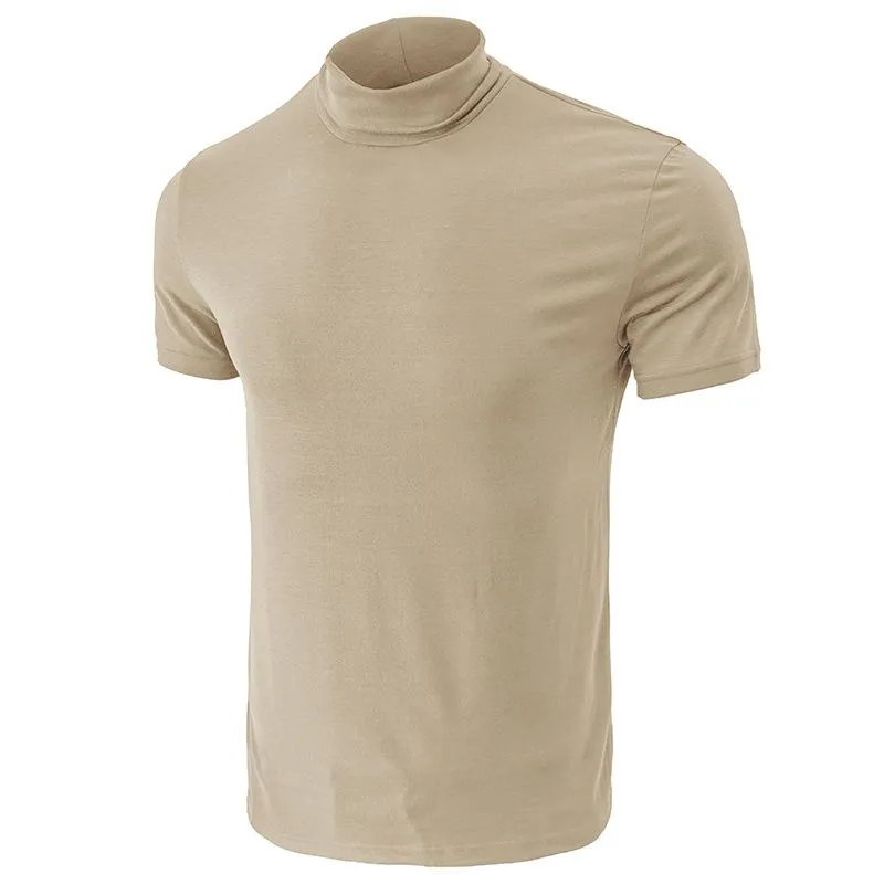 T-shirt col montant couleur unie rétro