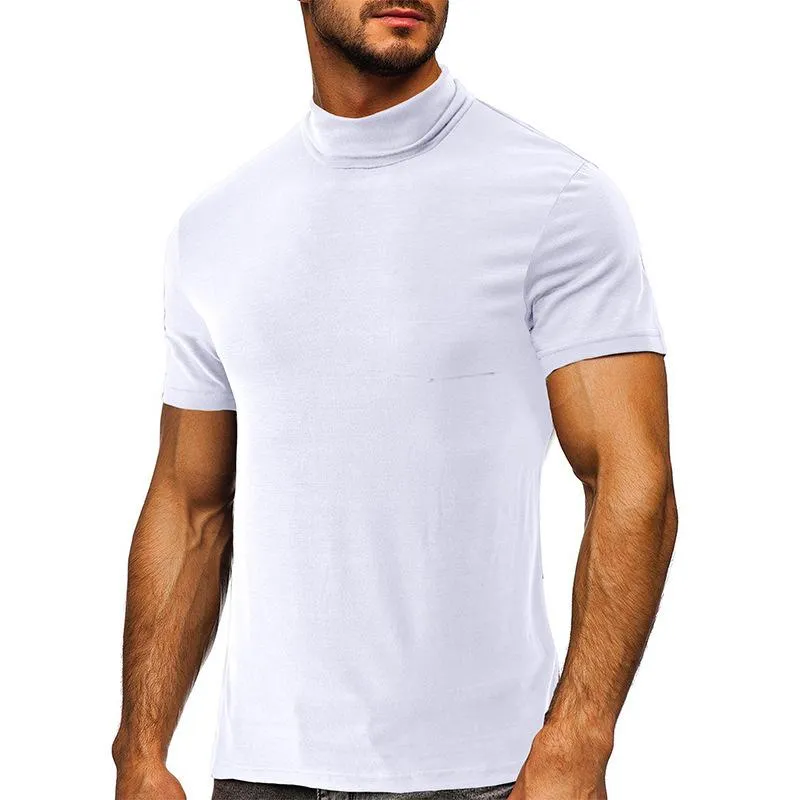 T-shirt col montant couleur unie rétro