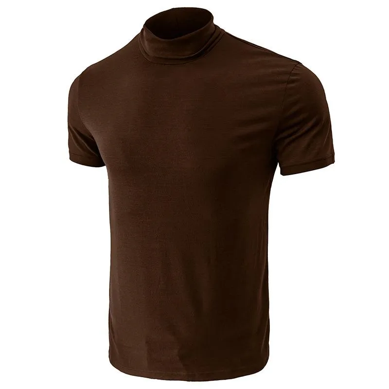 T-shirt col montant couleur unie rétro