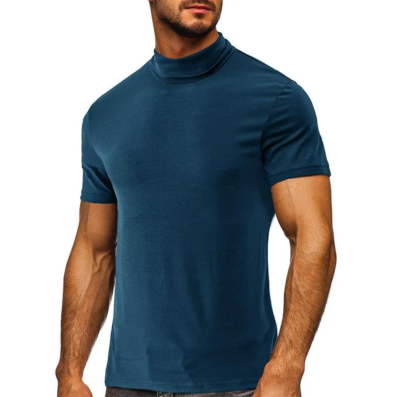 T-shirt col montant couleur unie rétro