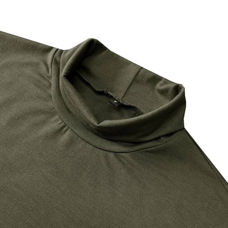 T-shirt col montant couleur unie rétro