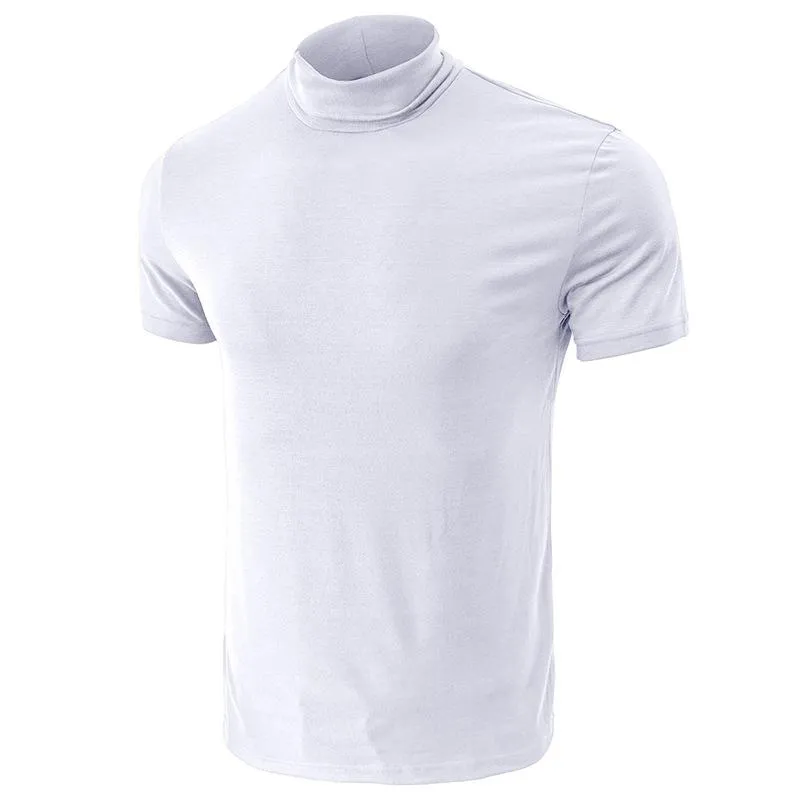 T-shirt col montant couleur unie rétro