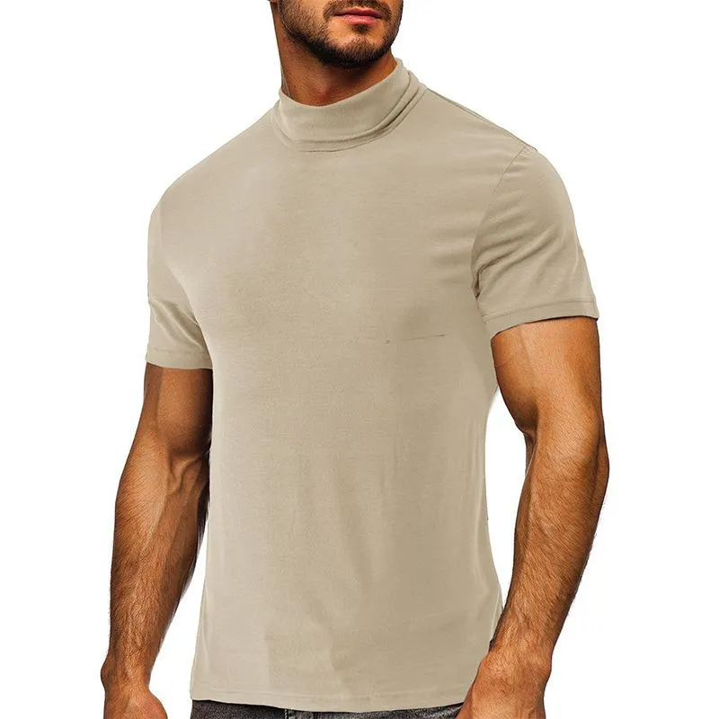 T-shirt col montant couleur unie rétro