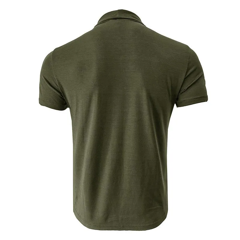 T-shirt col montant couleur unie rétro